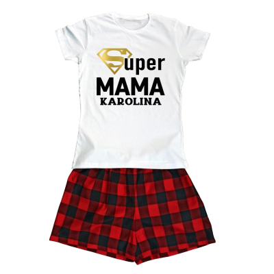 Piżama damska komplet koszulka + flanelowe spodenki - Super mama 2
